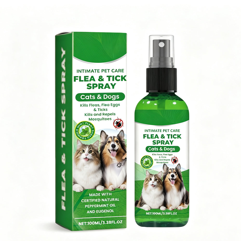 Flea and tick spray bottle and box