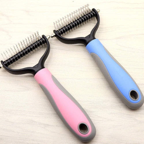 2-in-1 double-sided grooming comb ergonomic handle for long hair dog breeds
