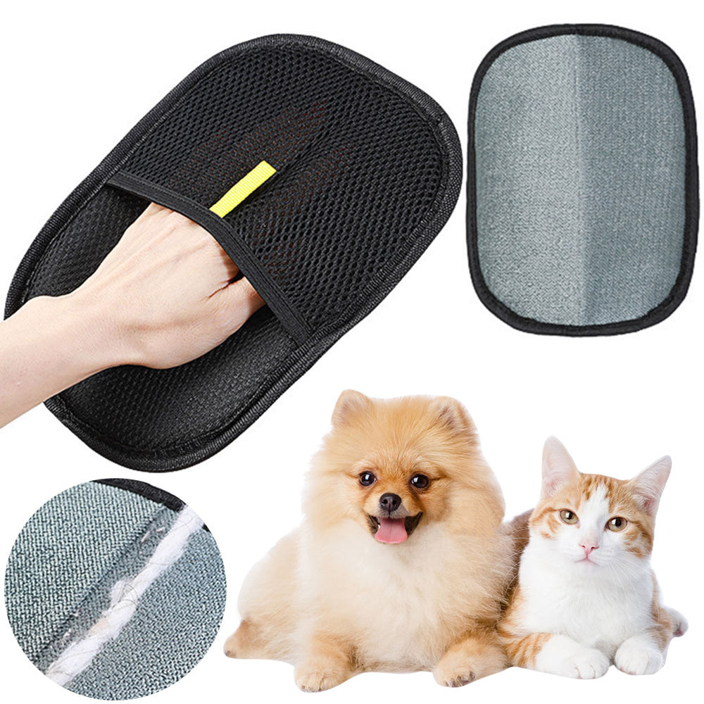 Pet hair remover glove for dogs and cats, black soft silicone grooming mitt