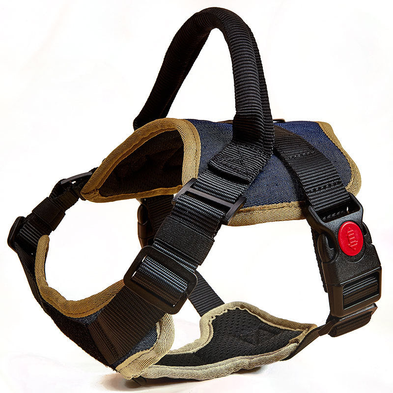 No-pull dog harness front view — adjustable reflective vest with dual leash clip points