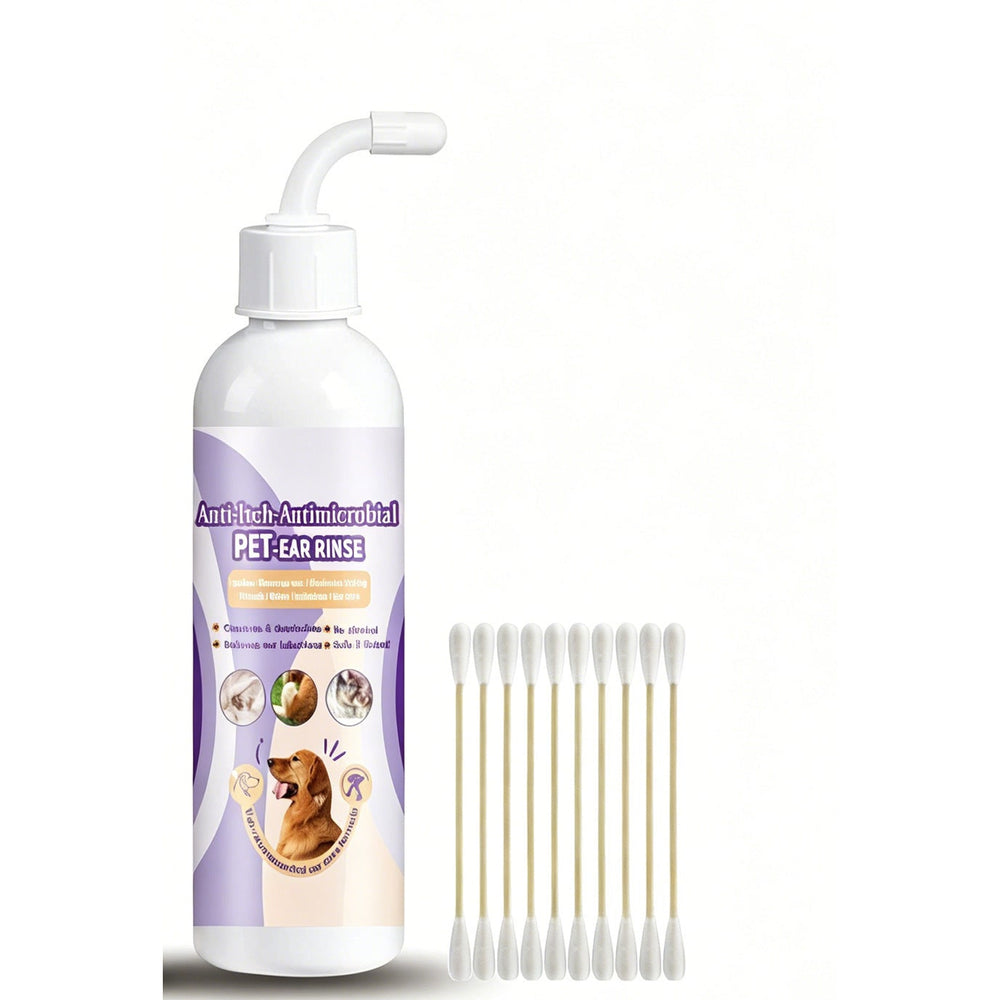 Ear wash bottle with a bendable nozzle and cotton swabs