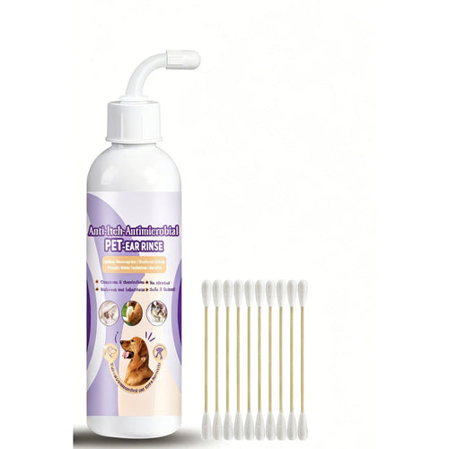 Ear wash bottle with a bendable nozzle and cotton swabs